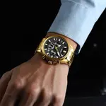 Nibosi 2512 High Quality Stainless Steel & Multifunction Chronograph Men's Watch – Dial Color: Black Gold, Strap Color: Gold – Thumbnail 6